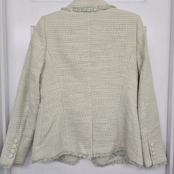 House of Harlow 1960 Tweed Fringe Blazer Green S Double Breasted Chic Old Money - Picture 2 of 10